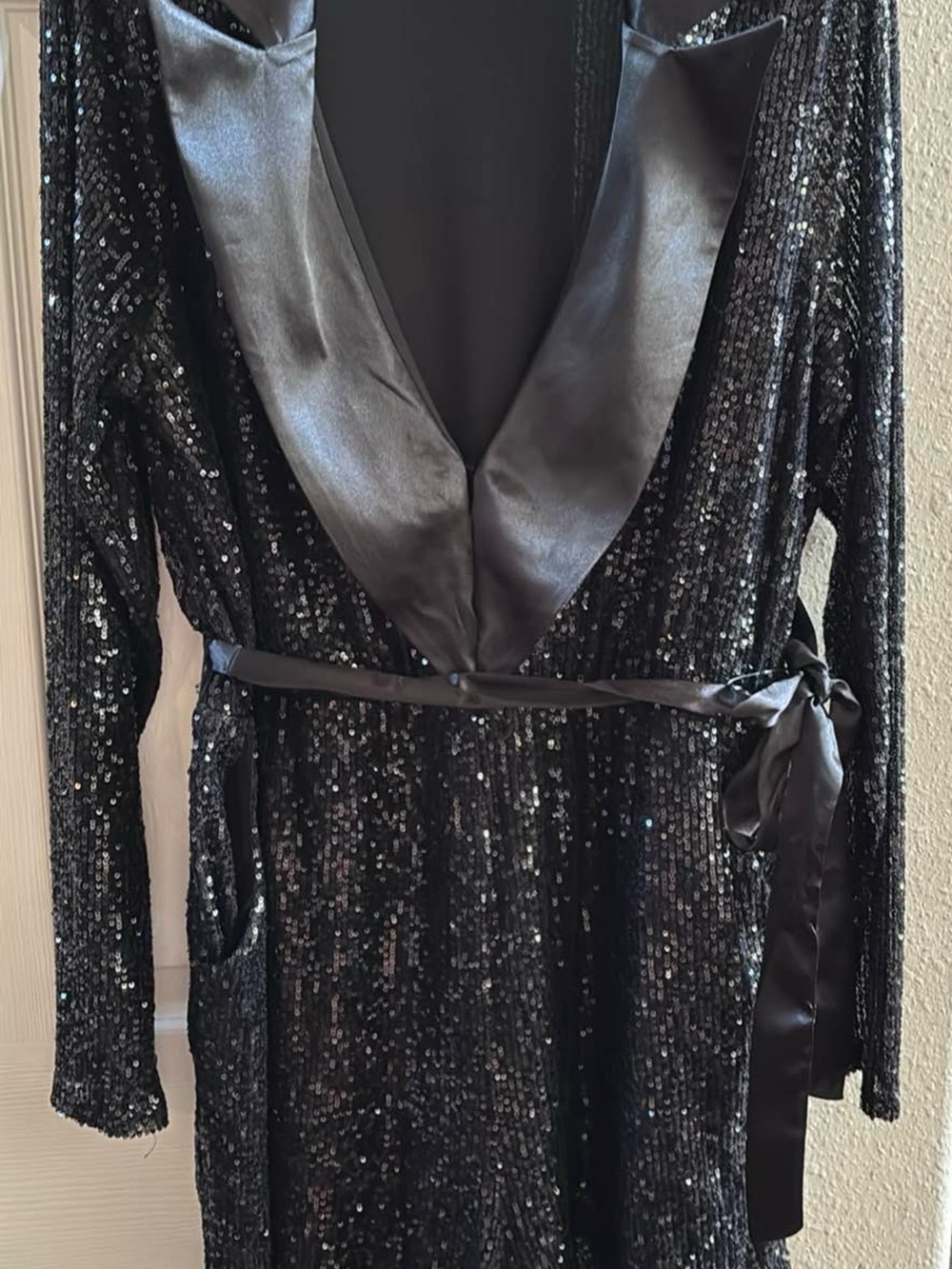 Black Sequin Belted Romper